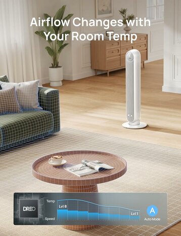 Dreo Nomad One Torenventilator - Wit | www.robohome.nl