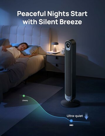 Dreo HTF018 torenventilator zwart met DC motor en afstandsbediening | www.robohome.nl