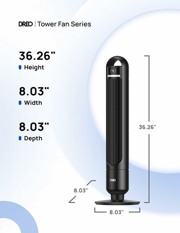 Dreo torenventilator zwart 92 cm met afstandsbediening &ndash; DR-HTF017 | www.robohome.nl