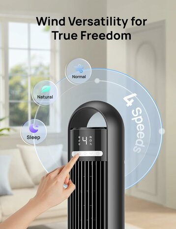 Dreo torenventilator zwart 92 cm met afstandsbediening &ndash; DR-HTF017 | www.robohome.nl