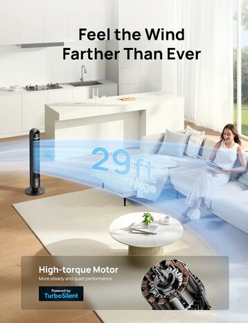 Dreo torenventilator zwart 92 cm met afstandsbediening &ndash; DR-HTF017 | www.robohome.nl