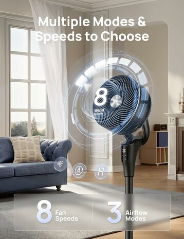 Dreo DR-HPF013 stille staande ventilator met afstandsbediening - zwart | www.robohome.nl