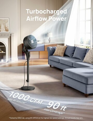 Dreo DR-HPF013 stille staande ventilator met afstandsbediening - zwart | www.robohome.nl