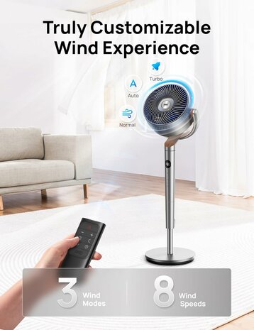 Dreo DR-HPF002 stille staande ventilator met afstandsbediening &ndash; zilver | www.robohome.nl