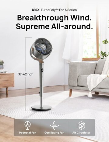 Dreo DR-HPF002 stille staande ventilator met afstandsbediening &ndash; zilver | www.robohome.nl